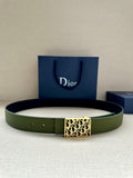 Dior belt in olive green leather with gold-tone Dior monogram buckle