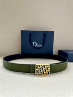 Dior belt in olive green leather with gold-tone Dior monogram buckle