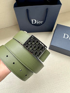 Dior belt with olive green leather strap and gold-tone Dior monogram buckle detail