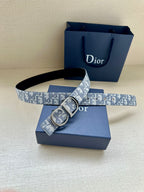 Dior belt with light-blue logo strap and silver CD buckle