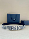 Dior patterned belt with silver CD buckle and light-blue logo strap