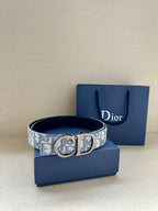 Dior patterned belt with silver CD buckle and light-blue logo band