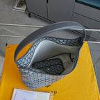 Goyard bag open top, blue-gray Goyardine exterior, fabric lining