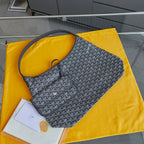 Goyard shoulder bag, blue-gray Goyardine pattern, top handle and strap