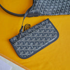 Goyard crossbody bag, blue-gray Goyardine pattern, flap and strap