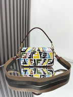 Baguette-style shoulder bag with FF monogram print, brown handles and crossbody strap