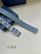Dior belt wide strap with gray geometric pattern and oval logo buckle, belt holes