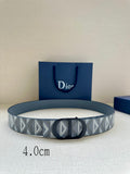 Dior belt with light blue patterned strap and black double-prong buckle