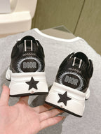 Unisex sneakers heel view with Dior logo, black and white star detail