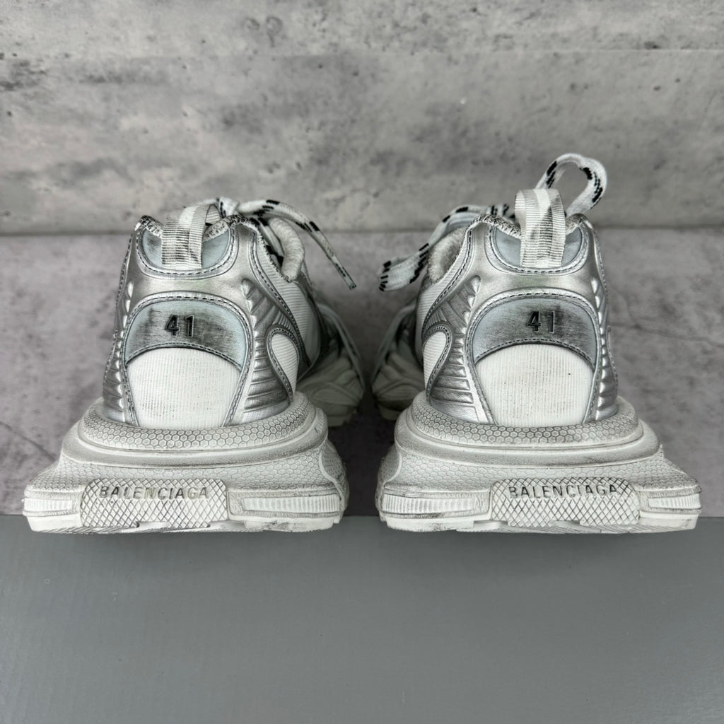 Balenciaga silver sneakers, back view with heel details