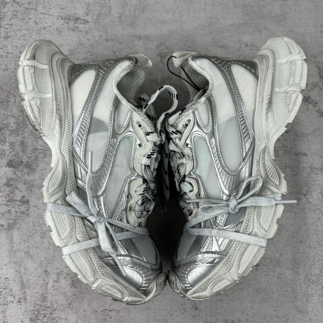 Balenciaga silver lace-up sneakers, pair viewed from above