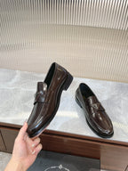 Prada unisex loafers in dark brown leather with low stacked heel