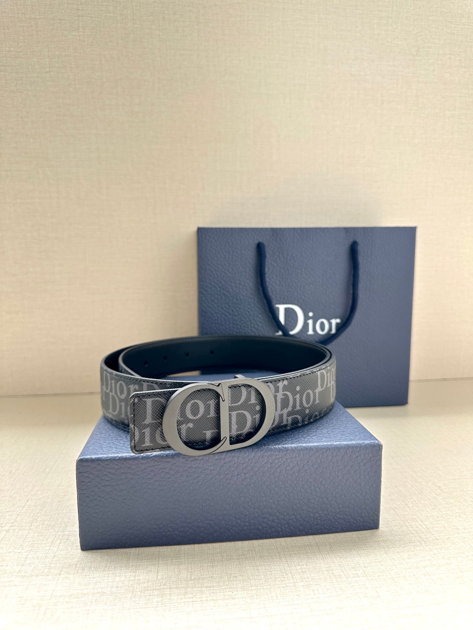 Dior belt with repeating Dior canvas strap and silver-tone buckle