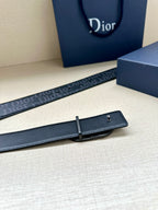 Dior belt with smooth dark blue leather strap and rectangular buckle keeper