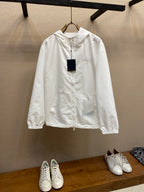 Louis Vuitton white hooded zip jacket, long sleeves, front zipper detail and hanging tag