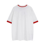 White Gucci T-shirt back view with red ribbed neckline and sleeve cuffs