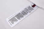 White T-shirt with printed care and size label tag