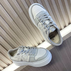 Fendi unisex lace-up sneakers, white leather with gray eyelets and textured sole