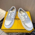 Fendi unisex lace-up sneakers pair, white leather with Fendi logo on side