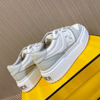 Fendi unisex sneakers, back and side view in white leather with logo on heel
