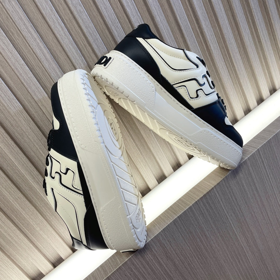 Fendi unisex sneakers, white and black leather panels, thick rubber sole