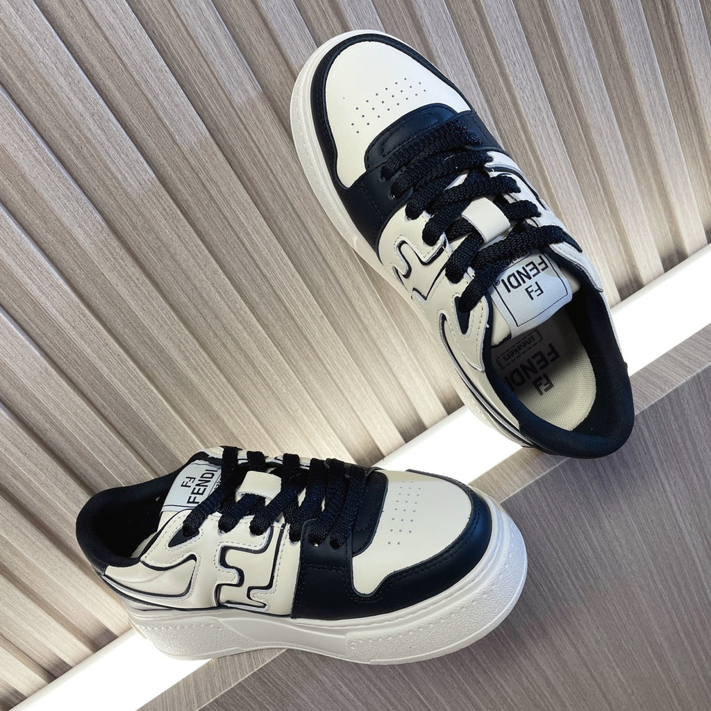 Fendi unisex sneakers, white uppers with black side panels and logo tongue