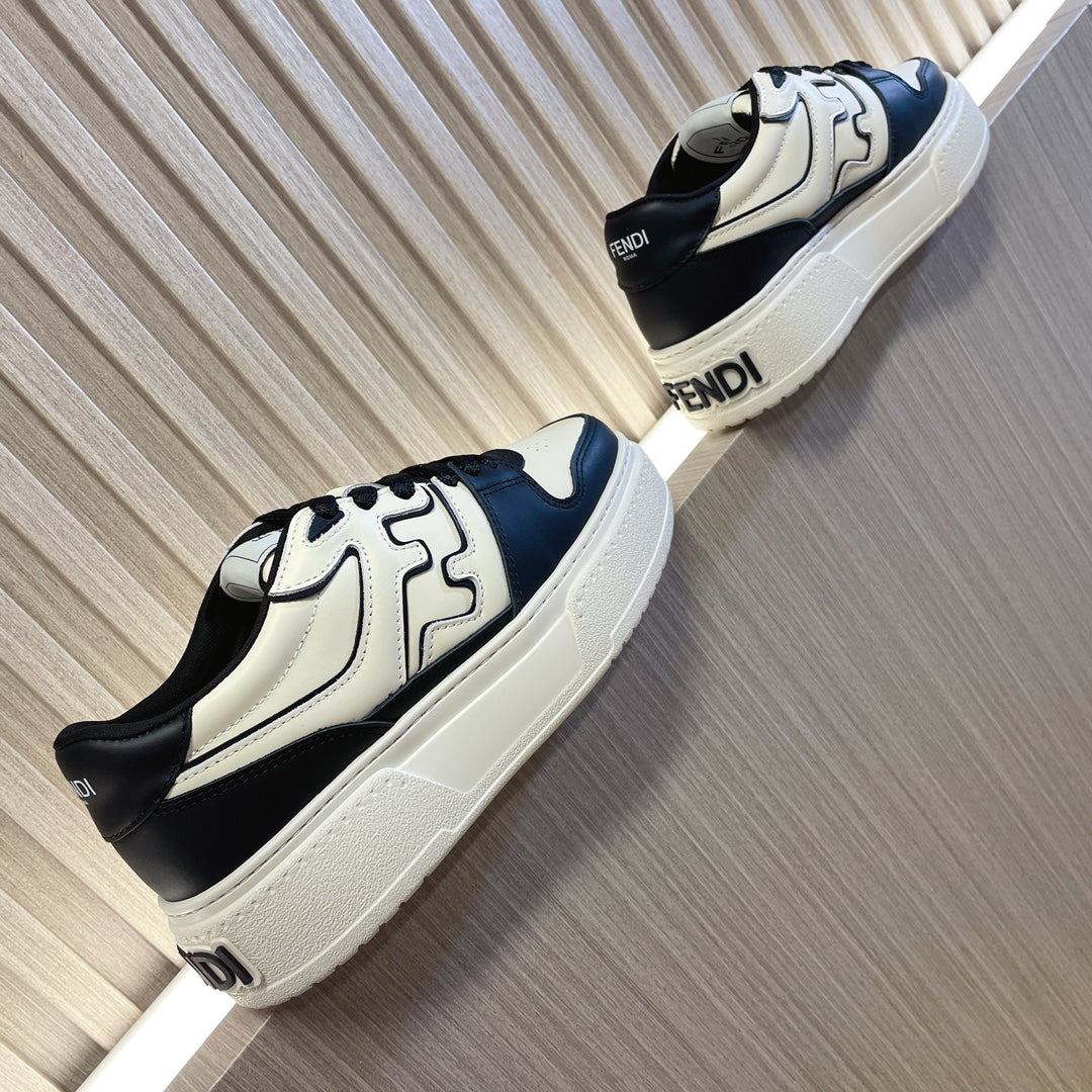 Fendi unisex sneakers, black and white uppers with chunky white sole and logo