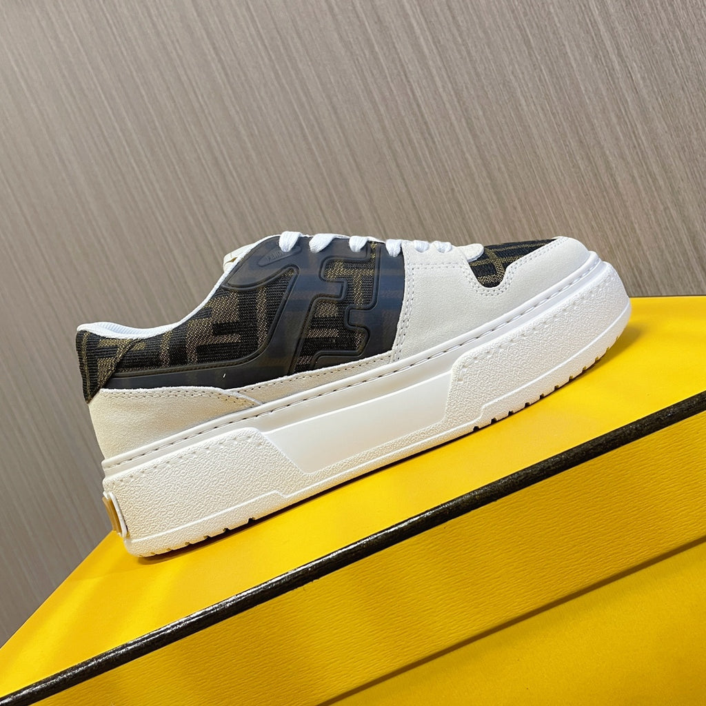 Fendi low-top sneakers with dark tan logo upper and white sole