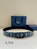 Dior monogram belt with blue-and-white pattern and round black buckle