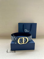 Dior belt with patterned blue strap and gold CD buckle
