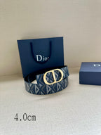 Dior belt with dark-blue geometric jacquard strap and gold CD buckle
