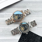 Rolex two wristwatches with blue dials, metal bracelets and one leather strap