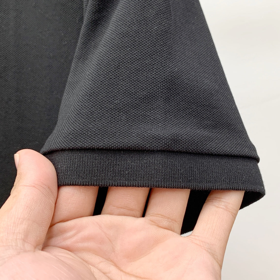 Versace black polo shirt ribbed sleeve hem