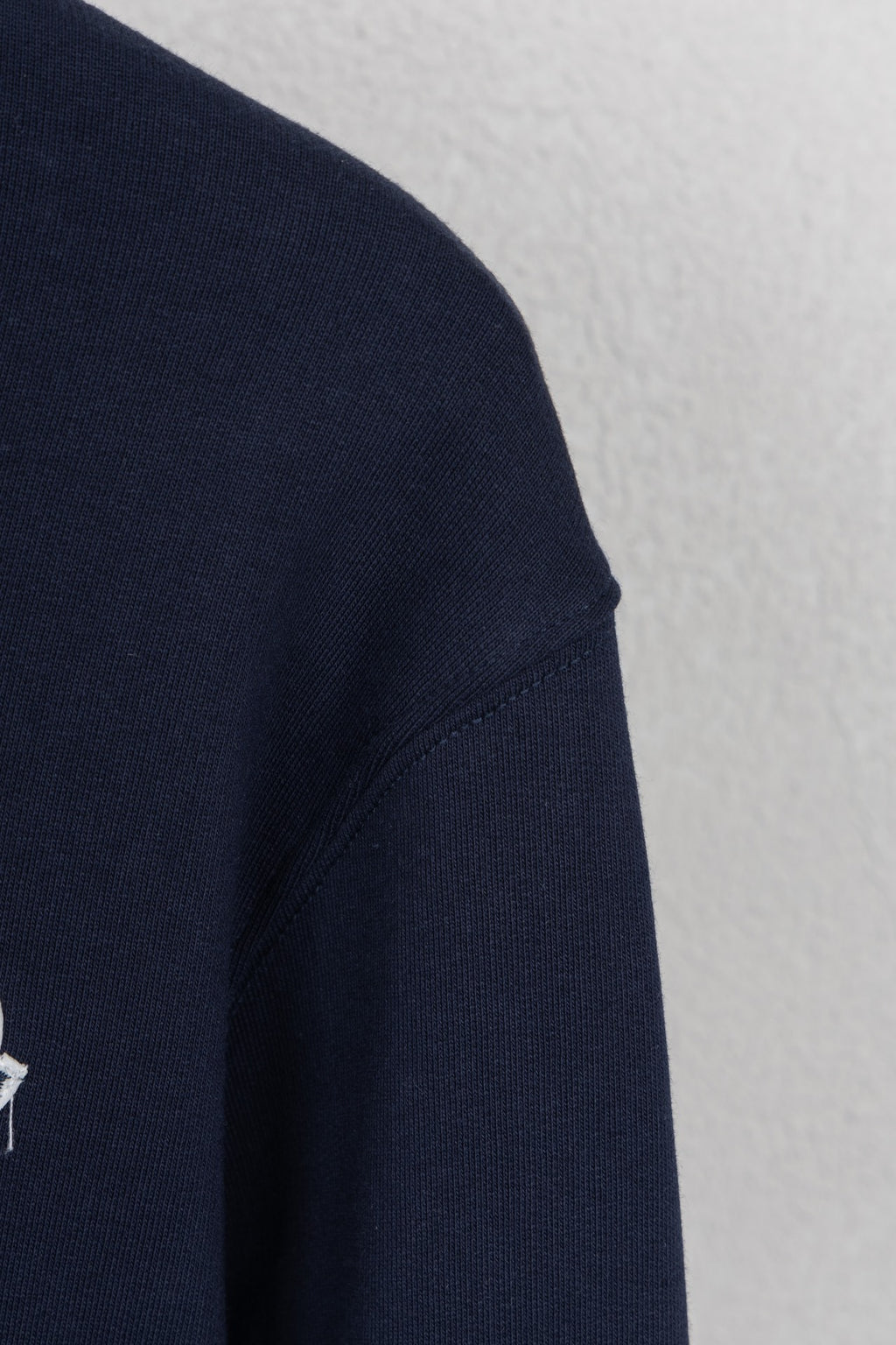 Moncler dark navy sweatshirt sleeve detail with neat seam