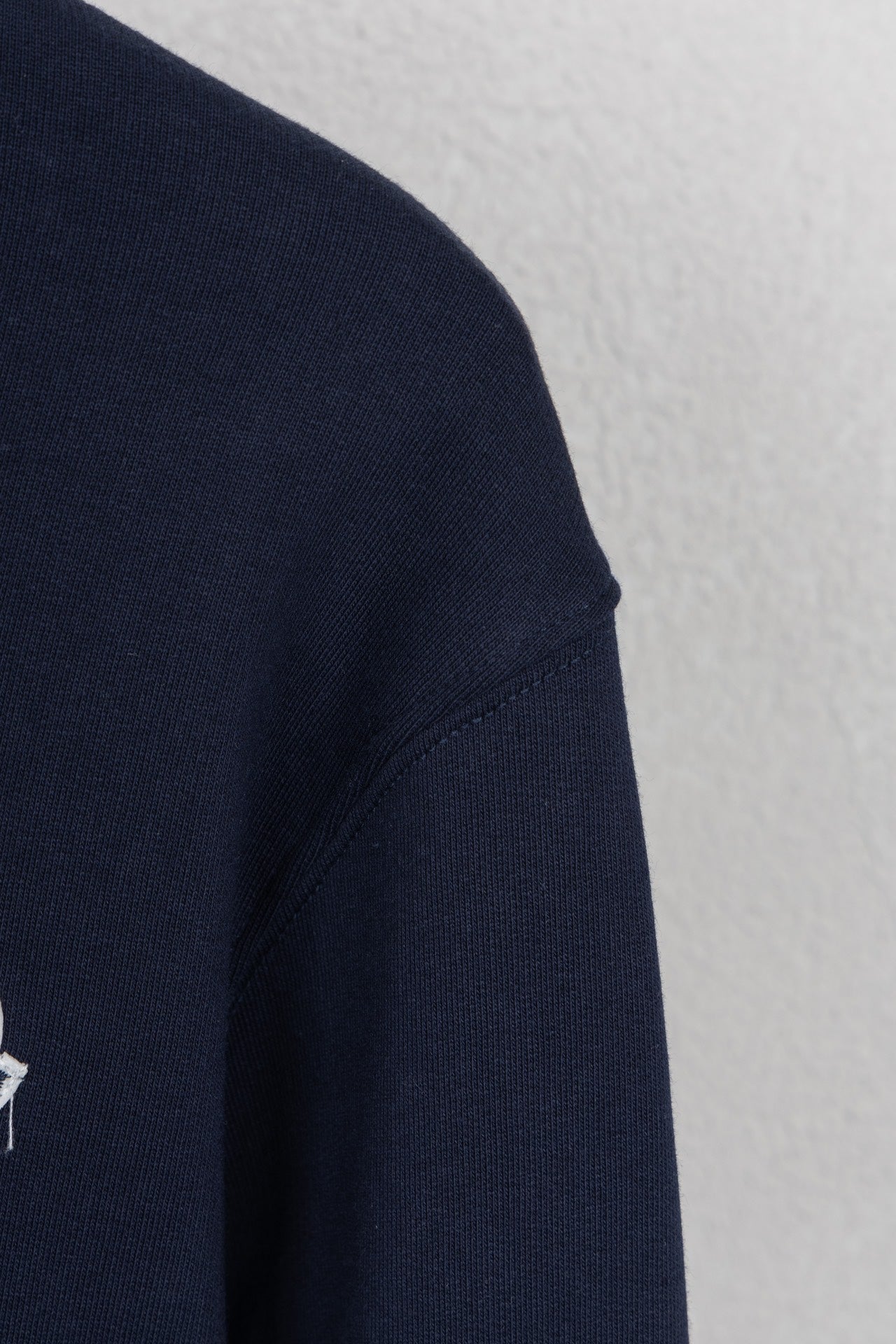 Moncler dark navy sweatshirt sleeve detail with neat seam