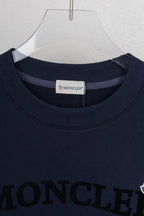 Moncler dark navy crewneck sweatshirt collar and brand label