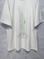 White short-sleeve T-shirt with Statue of Liberty and PARIS text graphic