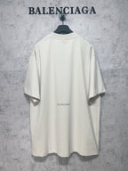 Back view of white short-sleeve T-shirt with small centered Balenciaga logo print