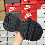 Unisex shoe outsole viewed from below, black rubber tread pattern on chunky sole.