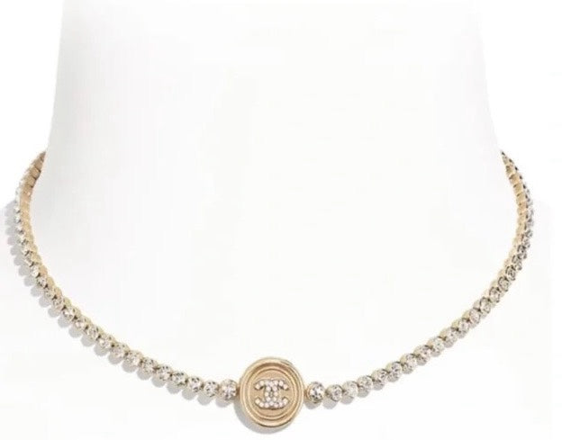 Chanel pearl-bead necklace with round logo center pendant