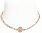 Chanel pearl-bead necklace with round logo center pendant