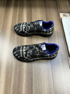 Burberry lace-up sneakers, pair view, black plaid fabric and blue interior
