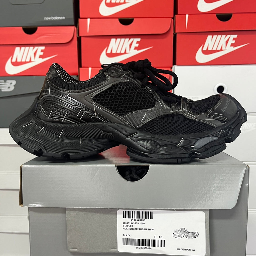Balenciaga unisex running shoes, black knit mesh with gray overlays and chunky sole