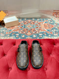 Louis Vuitton monogram slip-on sandals with buckle strap and rubber sole