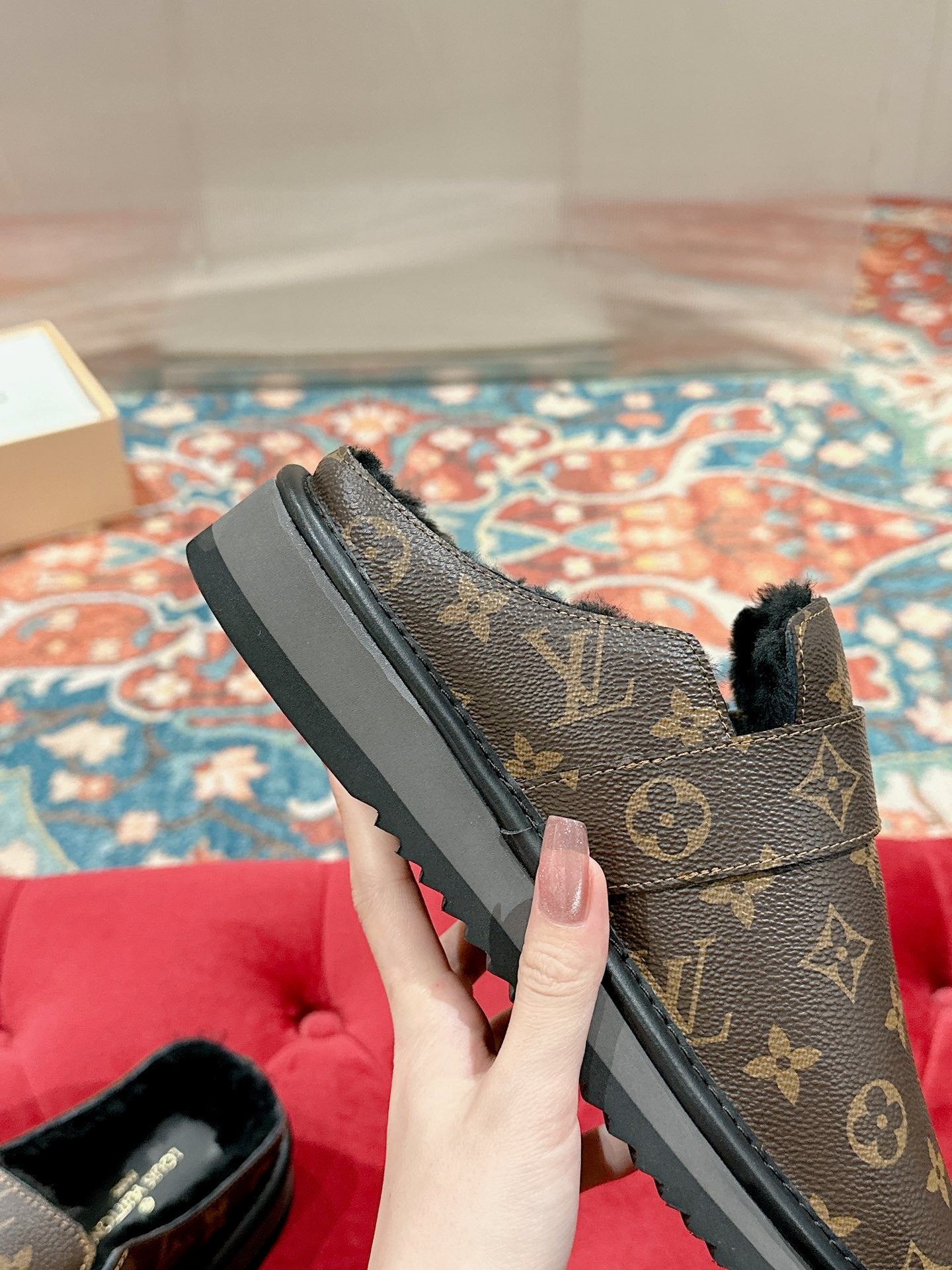 Louis Vuitton monogram slip-on sandal with adjustable strap and ribbed sole
