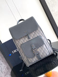 Gray leather Dior shoulder bag with Oblique canvas front and flap