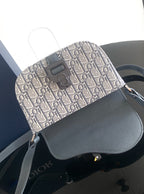 Men's crossbody bag with Dior monogram canvas body and blue-gray leather flap