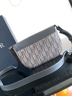 Crossbody bag with blue-gray leather trim and Dior monogram canvas front