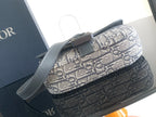 Shoulder bag with Dior monogram canvas front and blue-gray leather top strap