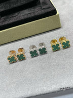 Van Cleef & Arpels clover stud earrings with green enamel, gold and silver tones